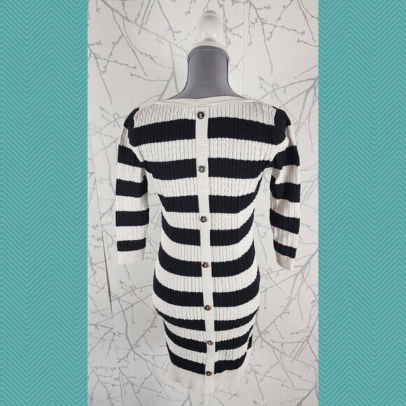Guess Black White Striped Knit Button Back Sweater Dress - Picture 3 of 4